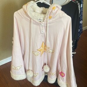 Pink Hooded Poncho with Star Accents